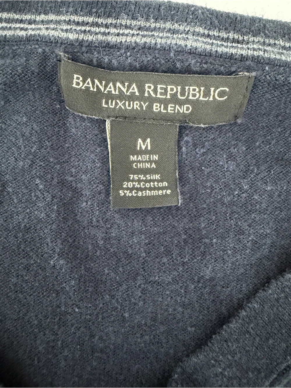 Banana Republic Men's Dark Navy V-Neck Silk/Cotton/Cashmere Sweater